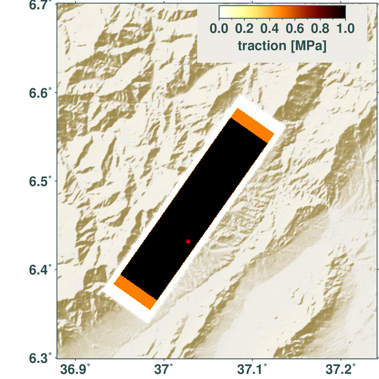 Stress drop plotted as a map acting on the Pseudo Dynamic Rupture